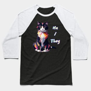 Pepe - He/They Rainbow Text Red Baseball T-Shirt